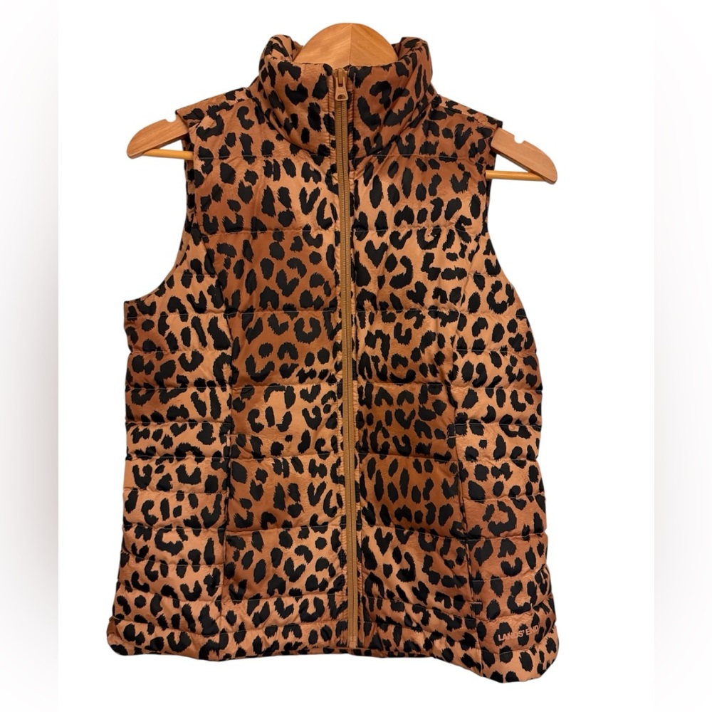 Lands’ End Down Leopard Print Puffer Vest